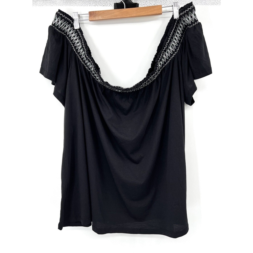 NEW Torrid Cotton Off The Shoulder Top 4X Shirt Boho Smocked Yoke Blouse Black